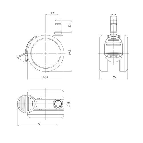 Stuhlrollen 5x ROLO STOP 10mm/65mm Metall, Kunststoff hjh OFFICE