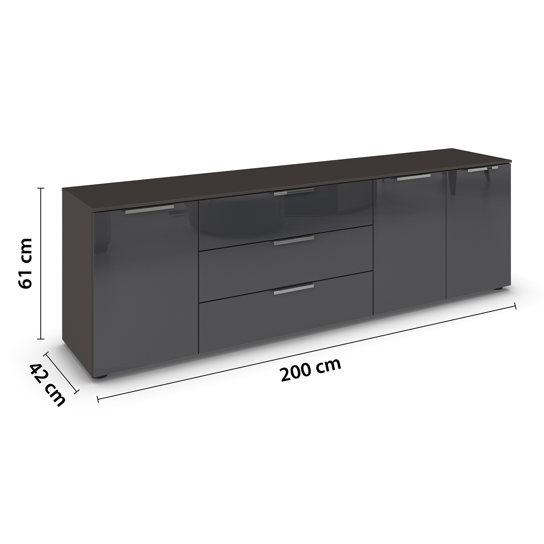 Lowboard - graphit - Glas basalt - 199 cm