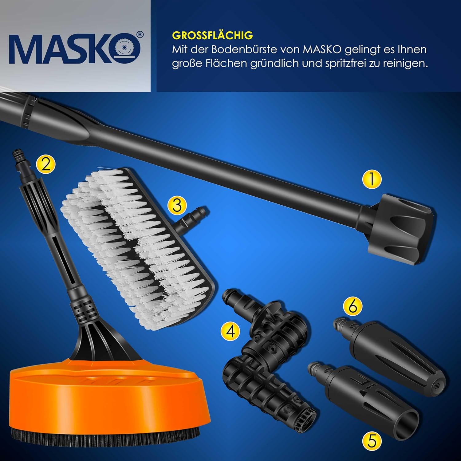 MASKO® Hochdruckreiniger 2200 Watt 165 bar 450 l/h, mit Spule Schlauchtrommel 10m Schlauch 9 TLG Zubehör Set, mit Handschuhen, Seifenflasche, Schaumdüse, Hochdruckpistole für Autos/Zäune/Garten/Patios
