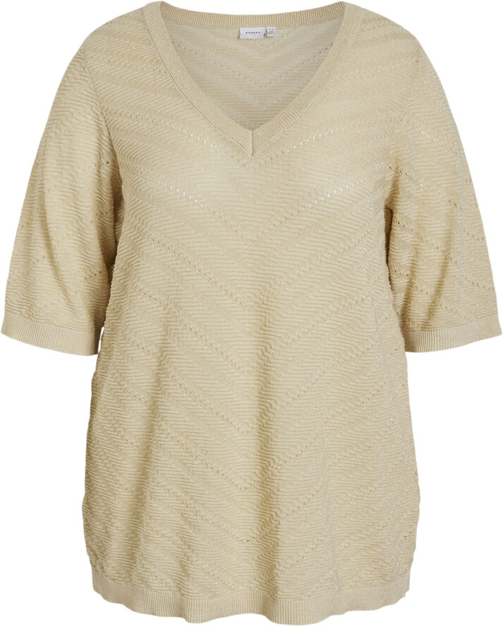 Evoked Vila VIESTY V-NECK 2/4 GLITTER KNIT TOP/ Birch/light gold glitter