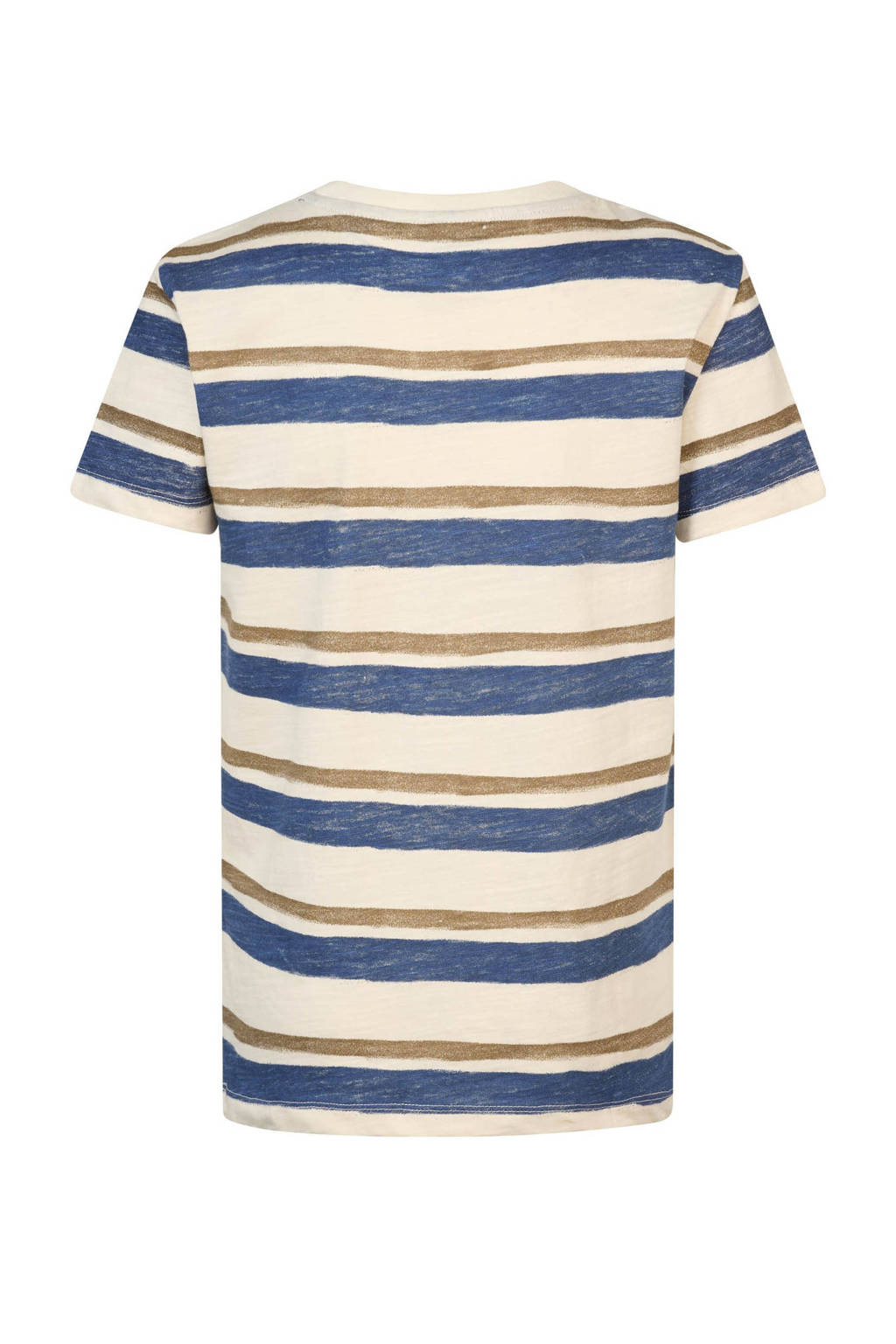 Petrol Industries gestreept T-shirt ecru/blauw/bruin