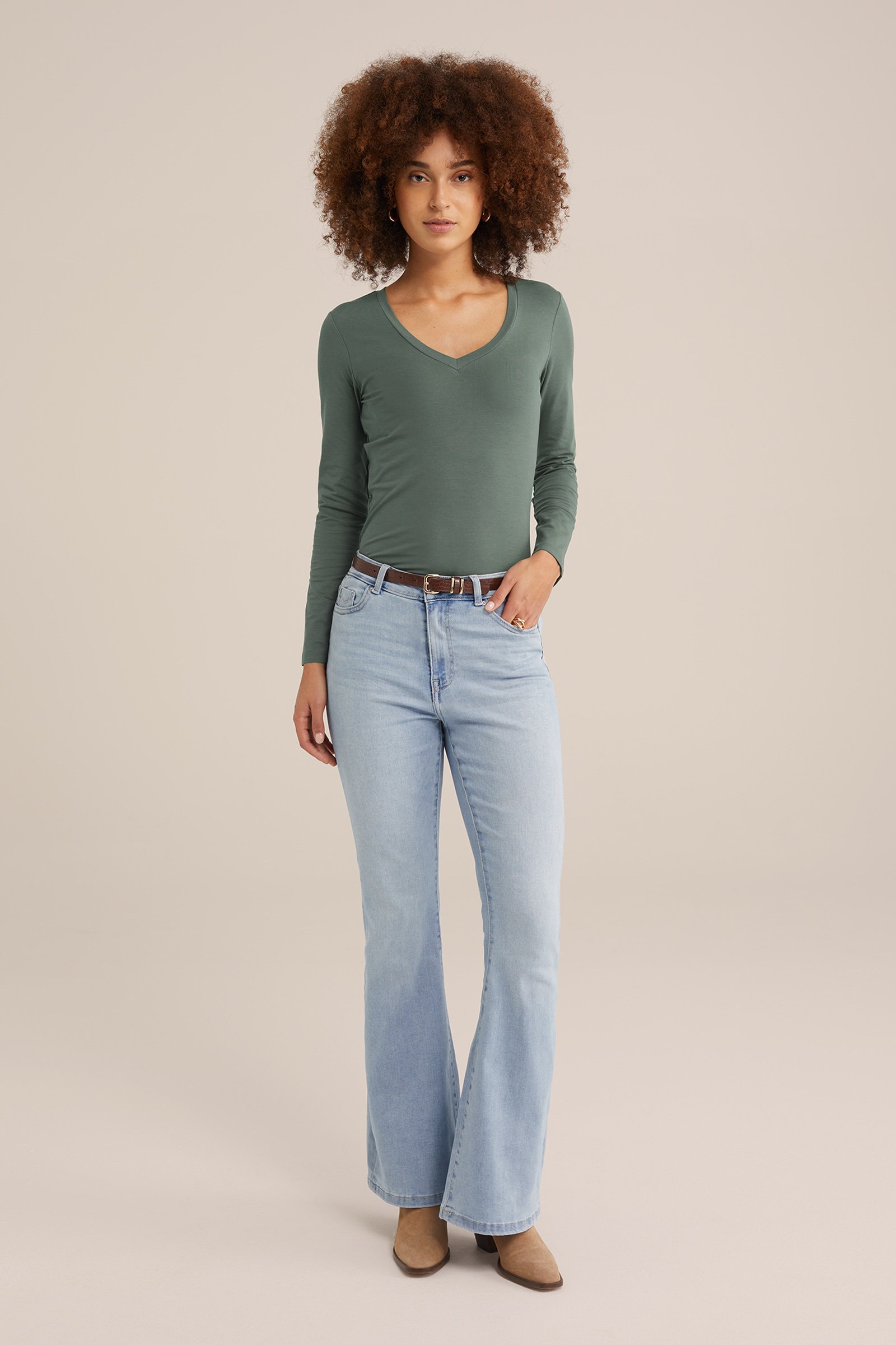 T-shirt met V-hals WE Fashion Groen