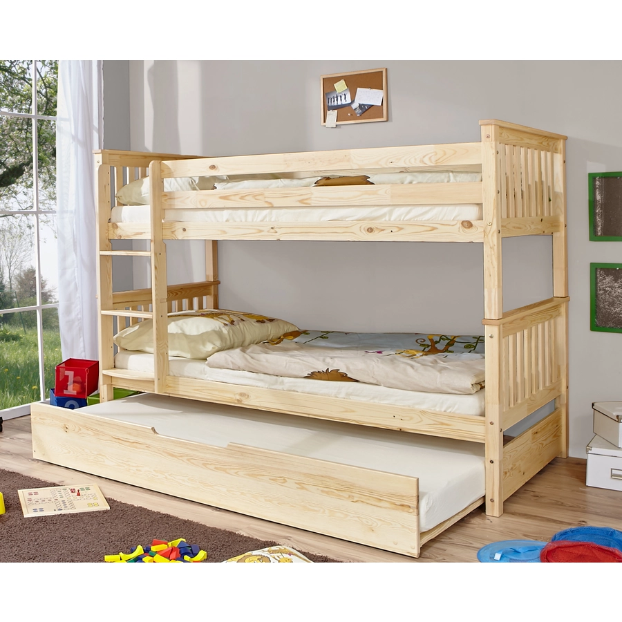 TiCAA Etagenbett Sammy natur mit Zusatzbett