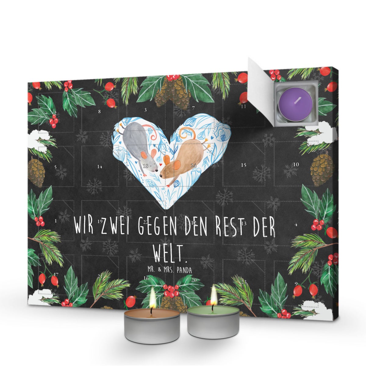 Mr. & Mrs. Panda Geurkaars Adventskalender Muizen Hart - Zwart