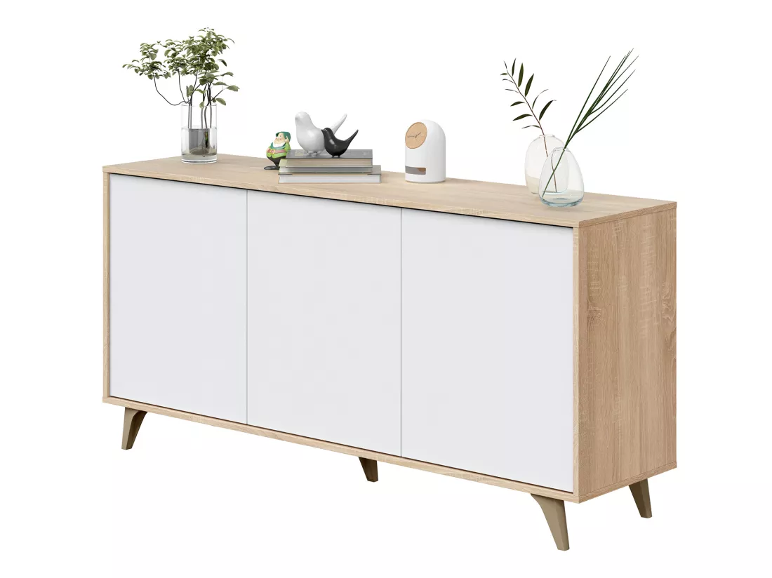 Buffet meuble de rangement en mélamine coloris chêne Canadian blanc artik - Hauteur 75 x Longueur 154 cm x Profondeur 40 cm