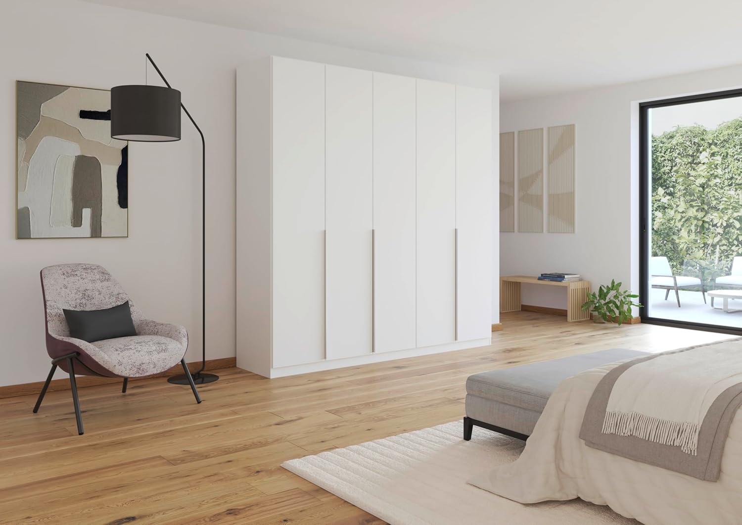 Rauch Möbel Alabama, Kleiderschrank für Schlafzimmer, Kinderzimmer, Wohnzimmer, Garderobe, Flur, 5-türig, mit Zubehör Basic, Farbe Weiß, Breite 226 cm