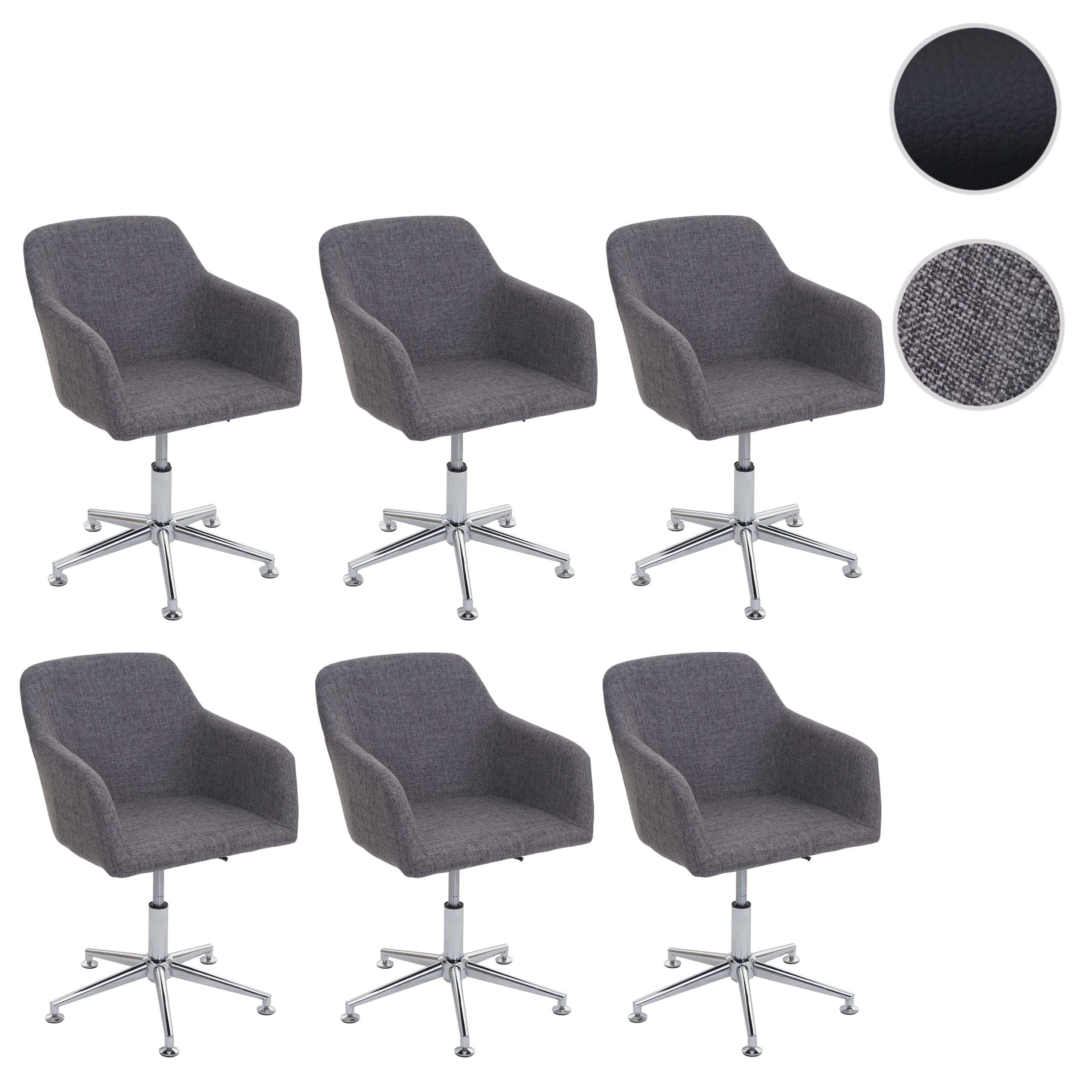 6er-Set Esszimmerstuhl MCW-A74, Drehstuhl Loungesessel, höhenverstellbar ~ Textil, grau