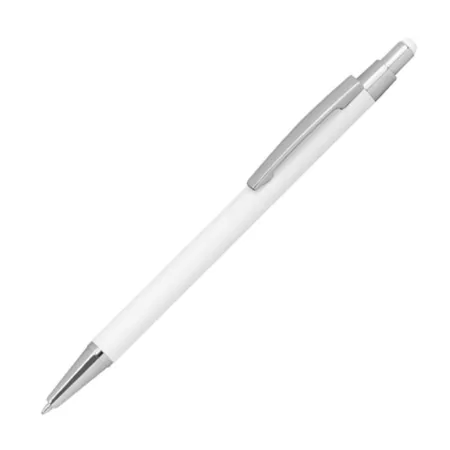 Macma Touchpen Kugelschreiber aus Metall, gummiert, weiß, 10 Stück