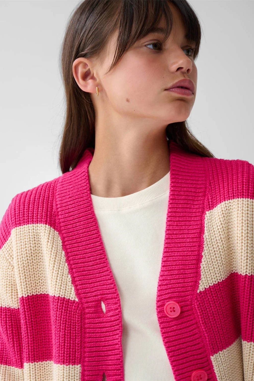 Shoeby gestreept vest roze/ecru