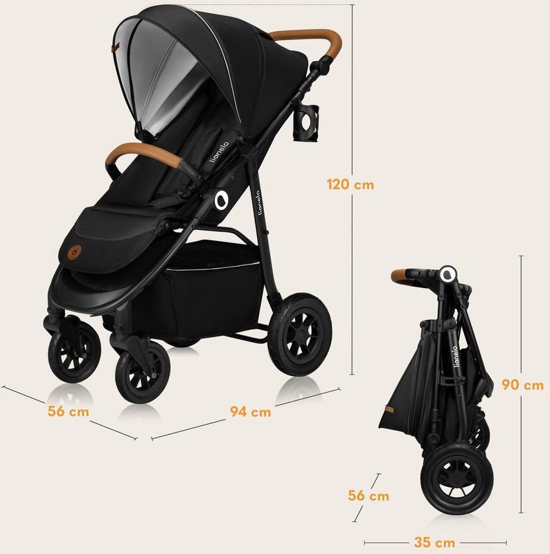 Lionelo Natt - Wandelwagen - Zwart - Opblaasbare Wielen