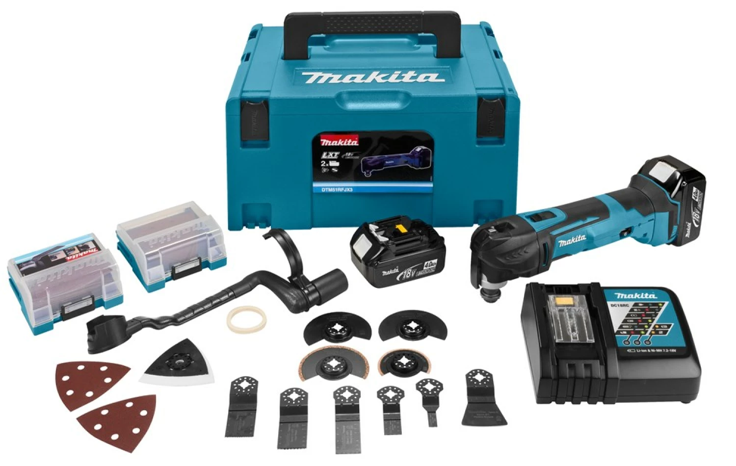 Makita DTM51RMJX3 18V Li-Ion Accu multitool set (2x 4.0Ah accu)   41 delige accessoireset in Mbox - snelwissel