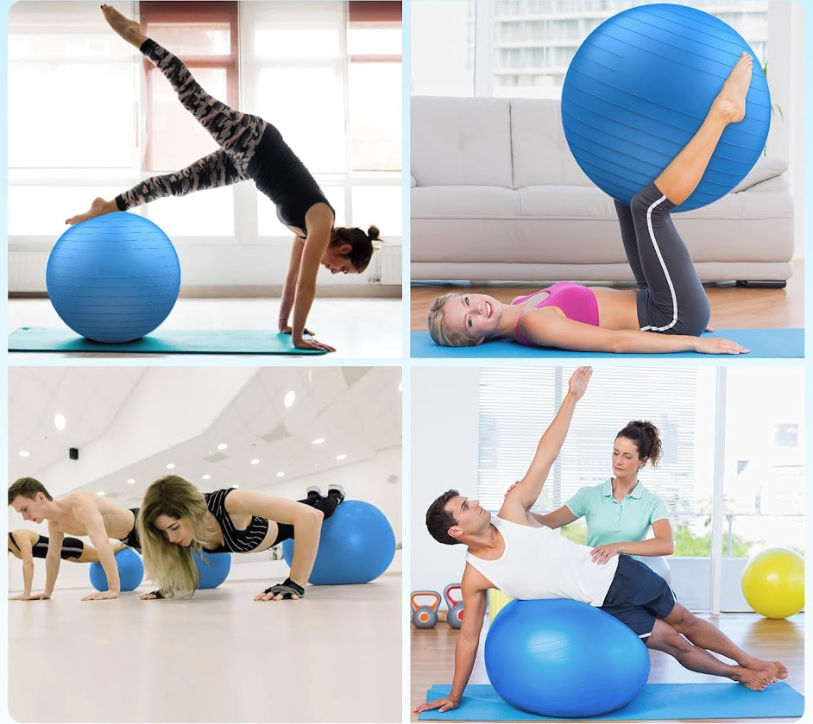 (Ø75cm) Robuster Gymnastikball Sitzball für Yoga / Pilates / Crossfit mit Luftpumpe bis 300kg - Blau