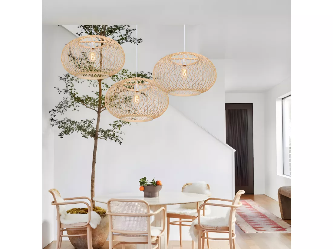 Lustre rotin suspension rotin naturel d40 cm x h28 cm - sphérique