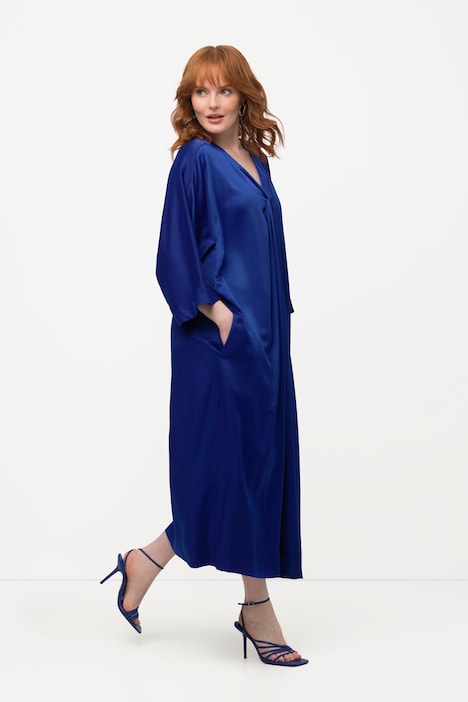 Midikleid, Satin, V-Ausschnitt, Halbarm, Taschen