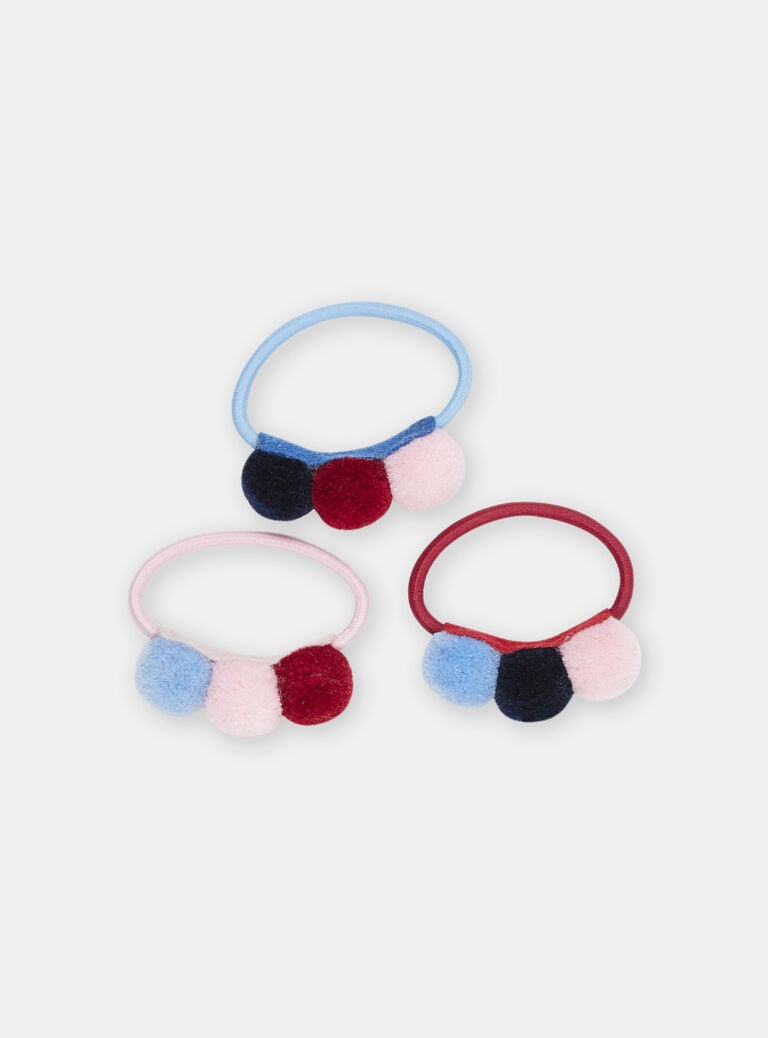 3 élastiques à pompons bleus fille