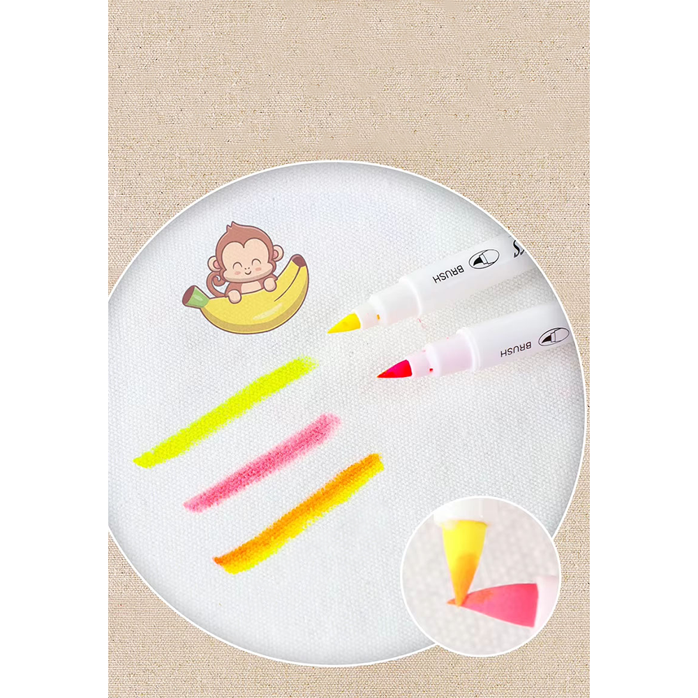 (24er Set) Textil Marker Doppelspitz Dual Brush Pen Waschmaschinenbeständiger Stoff Mal Stift - Bunt