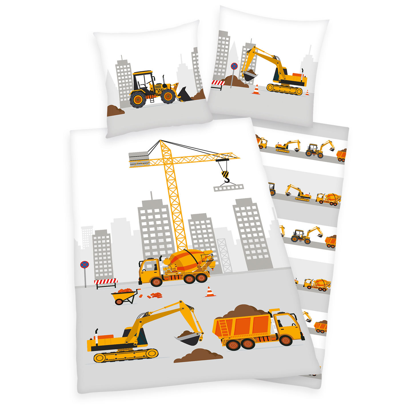 Renforcé-Bettwäsche BAUSTELLE - grau-gelb - 135x200 cm