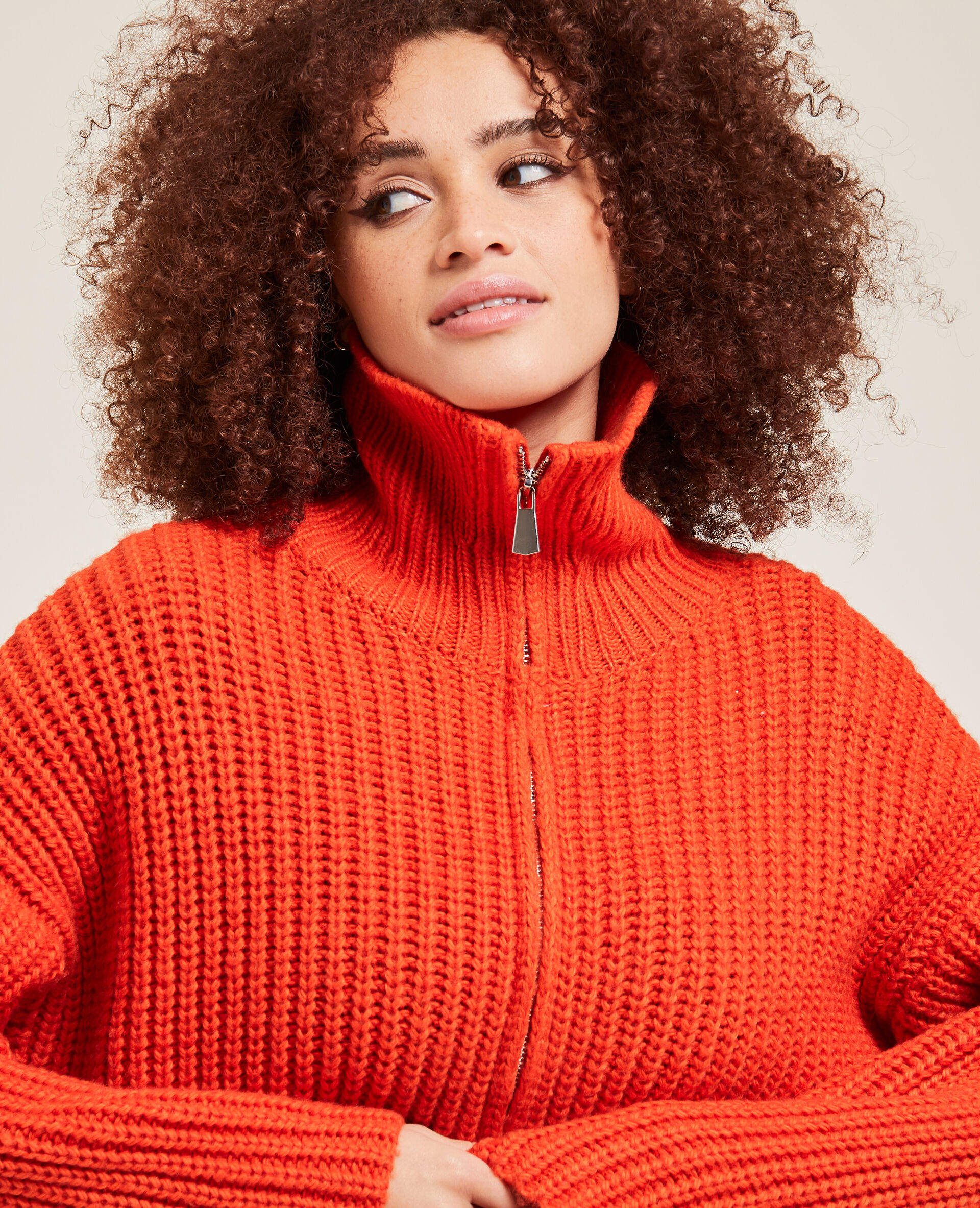 Gilet zippé grosse maille - Orange