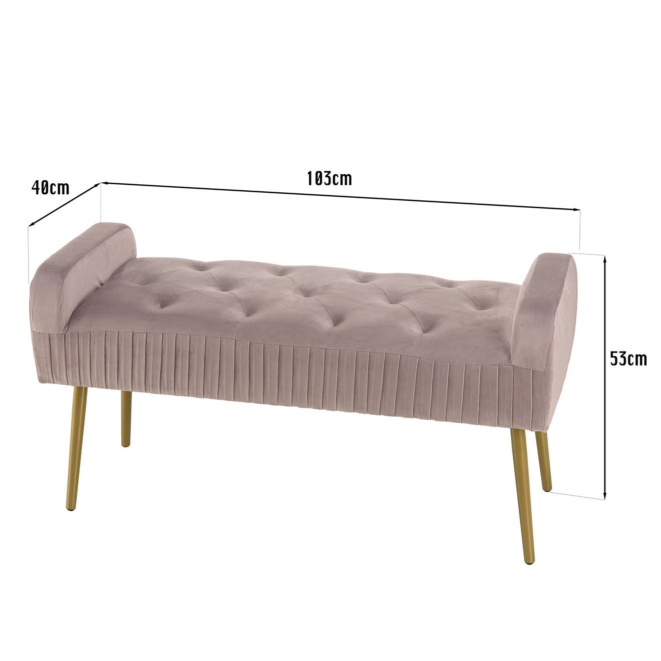 Macabane Banc de lit en velours Albane rose - 103x40x53 cm