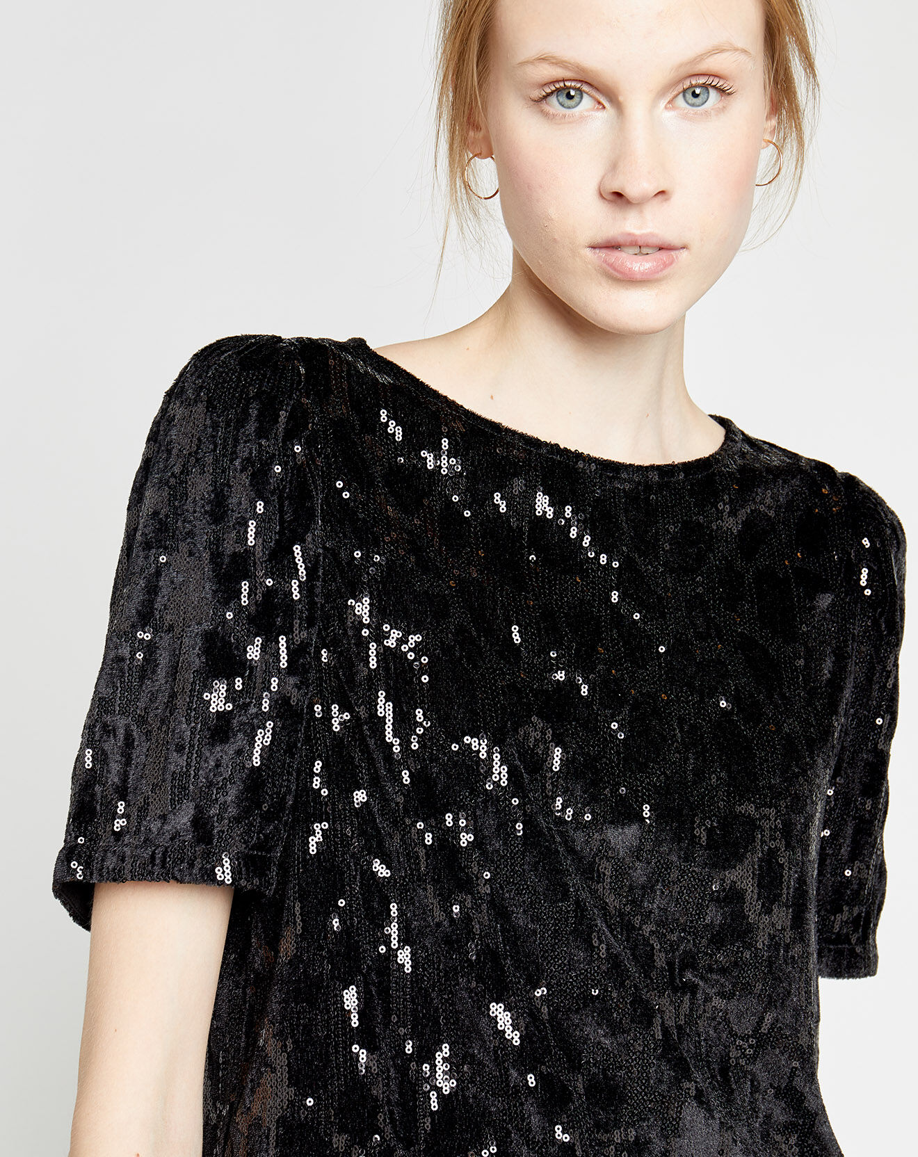 Caroll Top en Velours & Sequins Casey noir