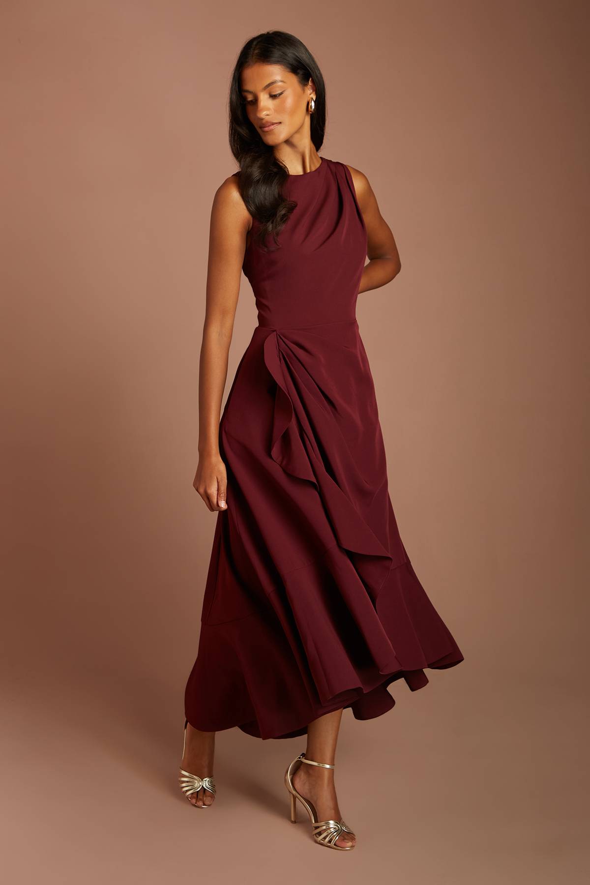 Coast Robe Midi À Volants En Crêpe Avec Dos Échancré Petite
