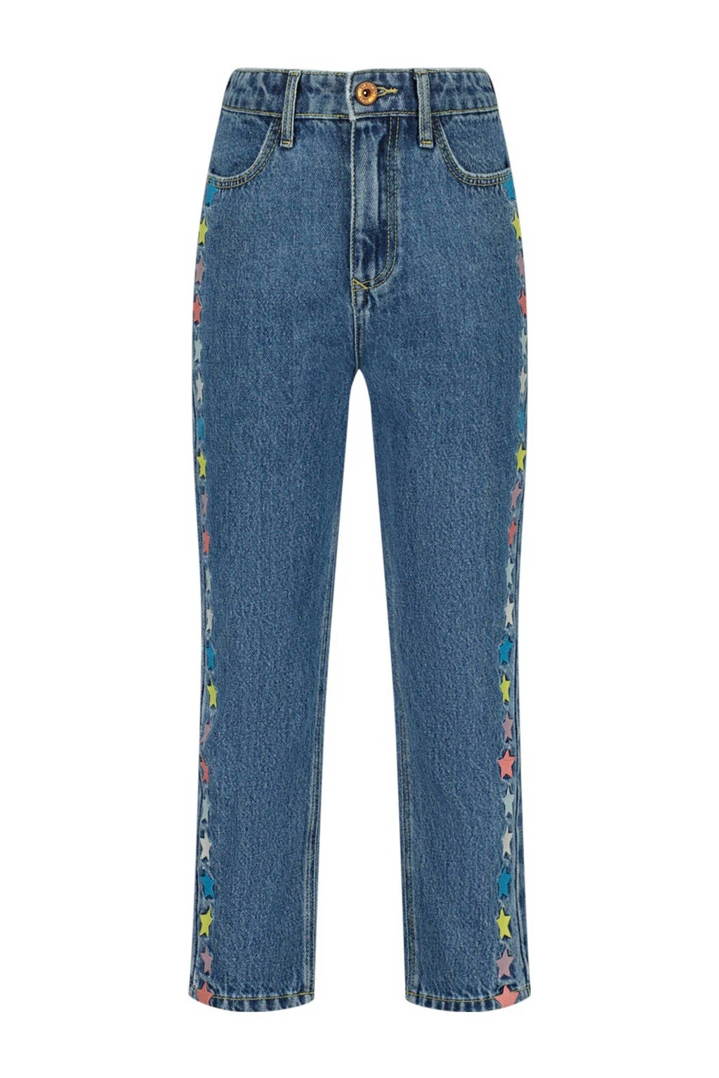 Vingino straight leg jeans met sterren mid blue wash