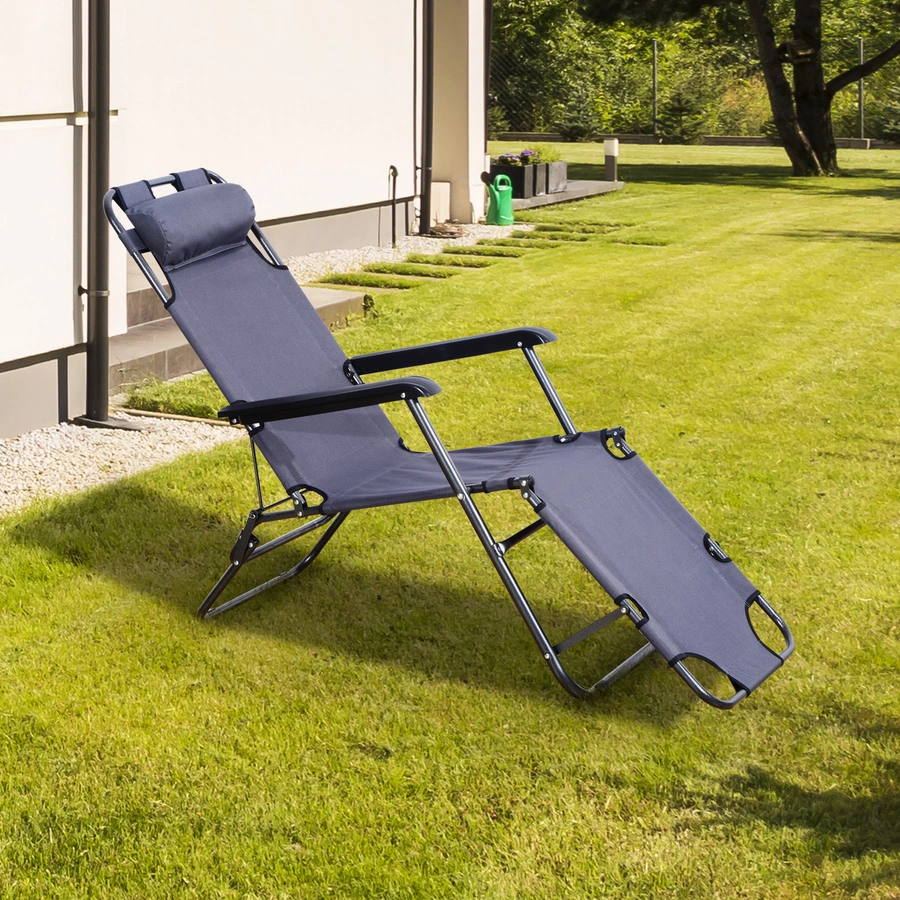Outsunny Gartenliege mit zweifach verstellbarer Rückenlehne grau