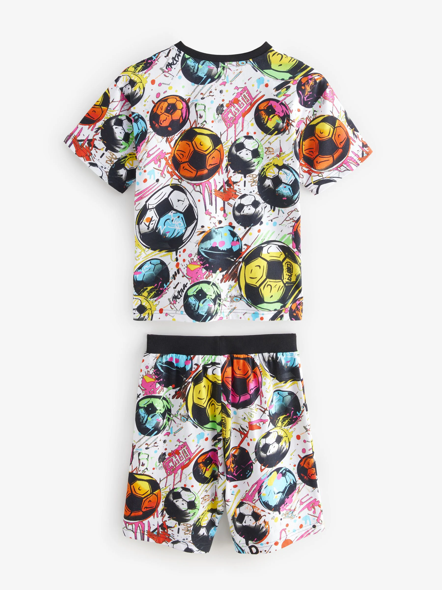 Zwart/ Felkleurige voetbal met meerdere kleuren - Set van 2 pyjama's met short (3-16 jr)