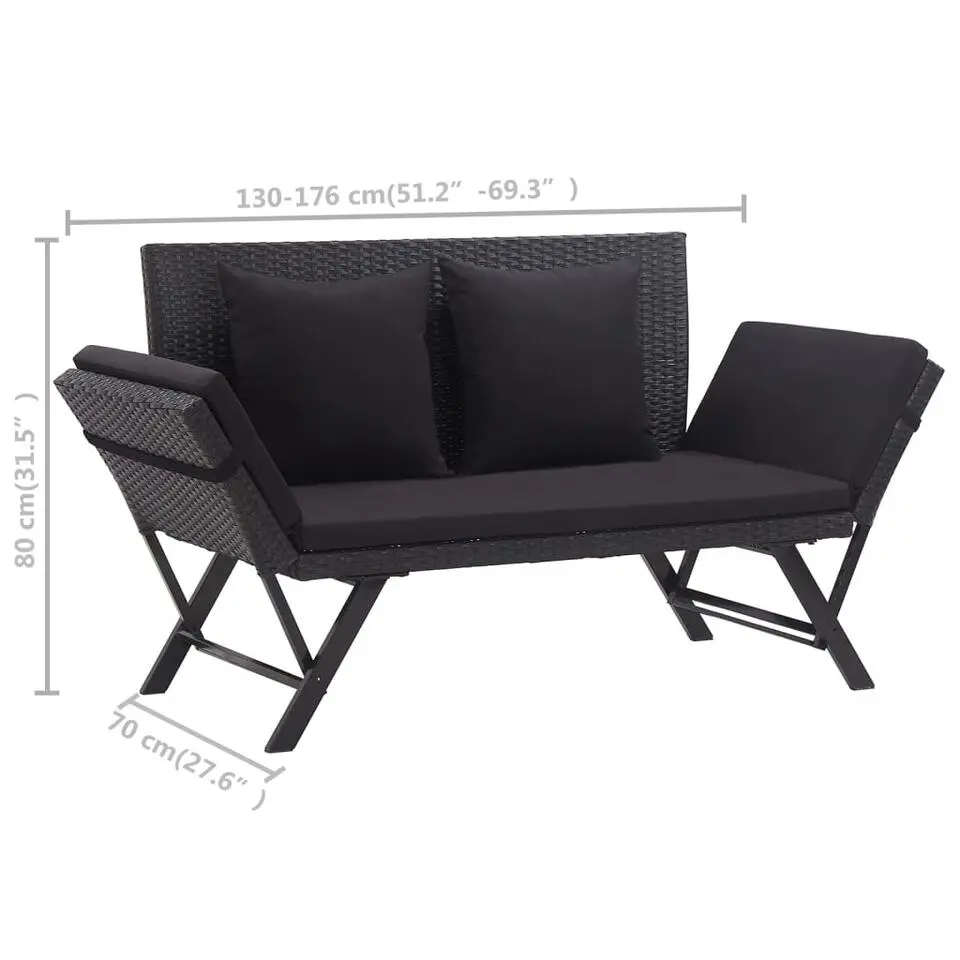 vidaXL - Ligbed - Zwart - Poly rattan