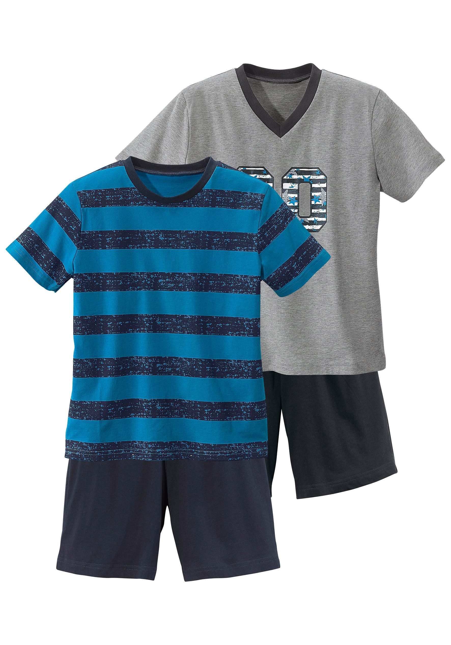 AUTHENTIC LE JOGGER Pyjama 2 Stück, 4 tlg. mit lässigem Druck und gedruckten Streifen