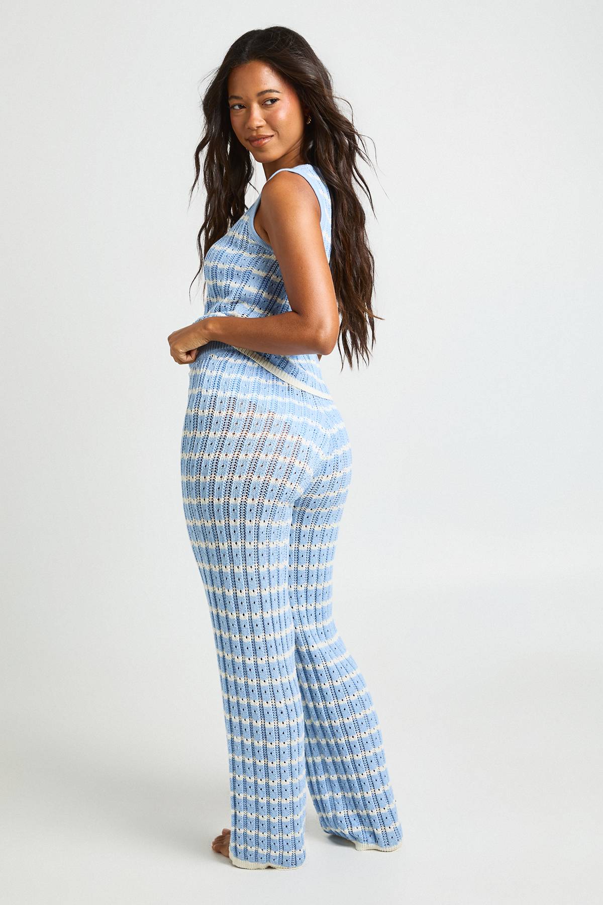 boohoo Ensemble Coordonné Haut En Maille À Rayures Crochet Et Pantalon Large