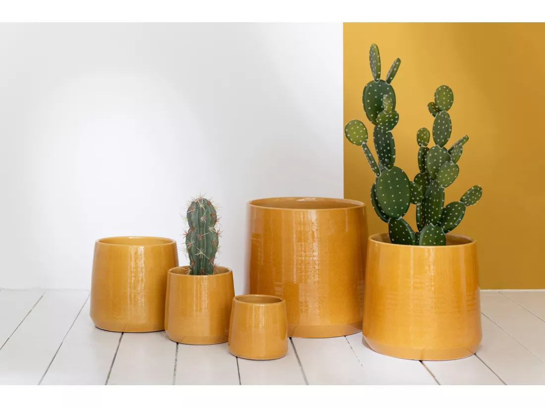 Cachepot rond ceramique ocre 28x28x26cm