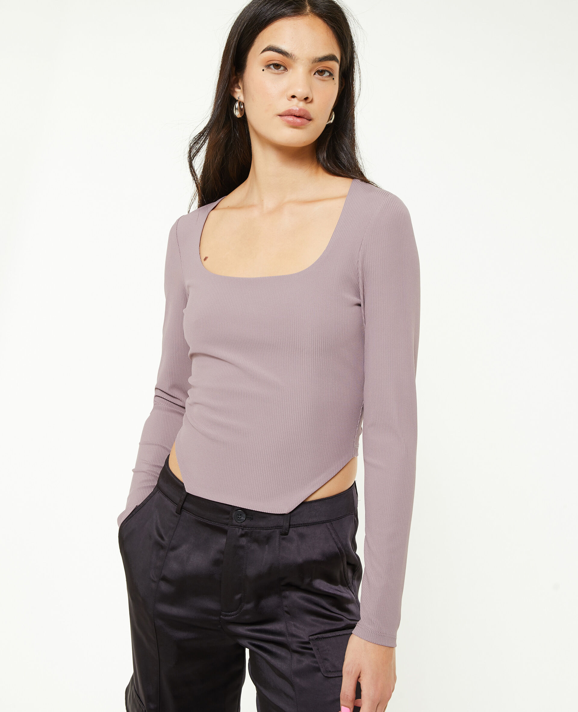Top encolure carrée effet corset - Lilas