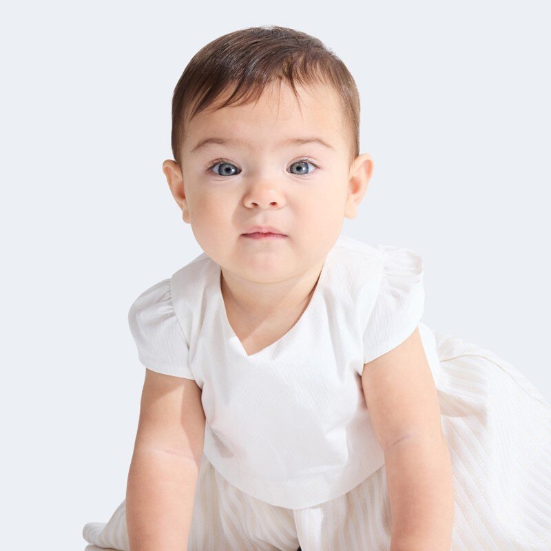 Robe chic 2 en 1 rayures brillantes bébé fille Blanc