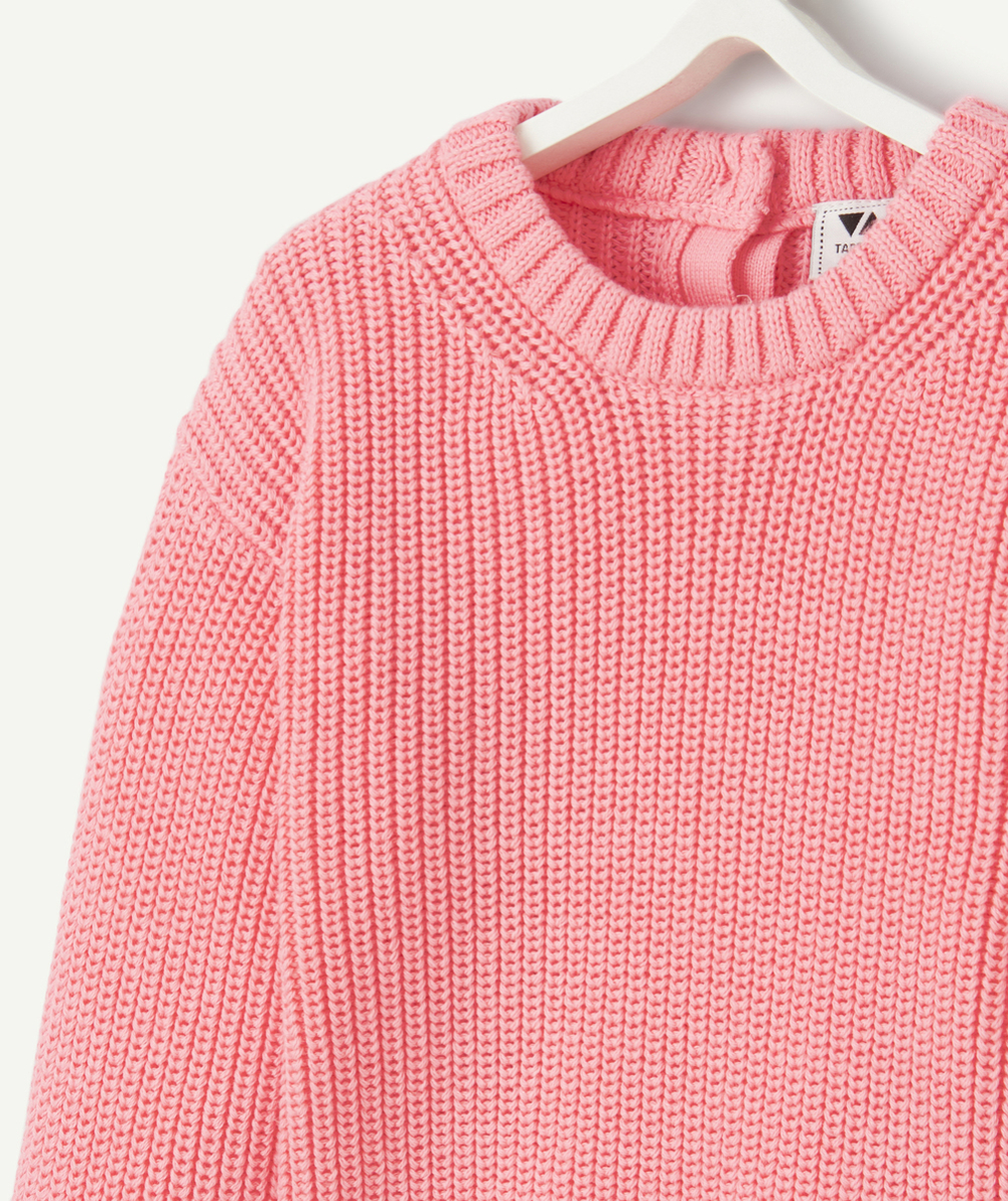 PULL BÉBÉ FILLE EN COTON BIO MAILLE ROSE