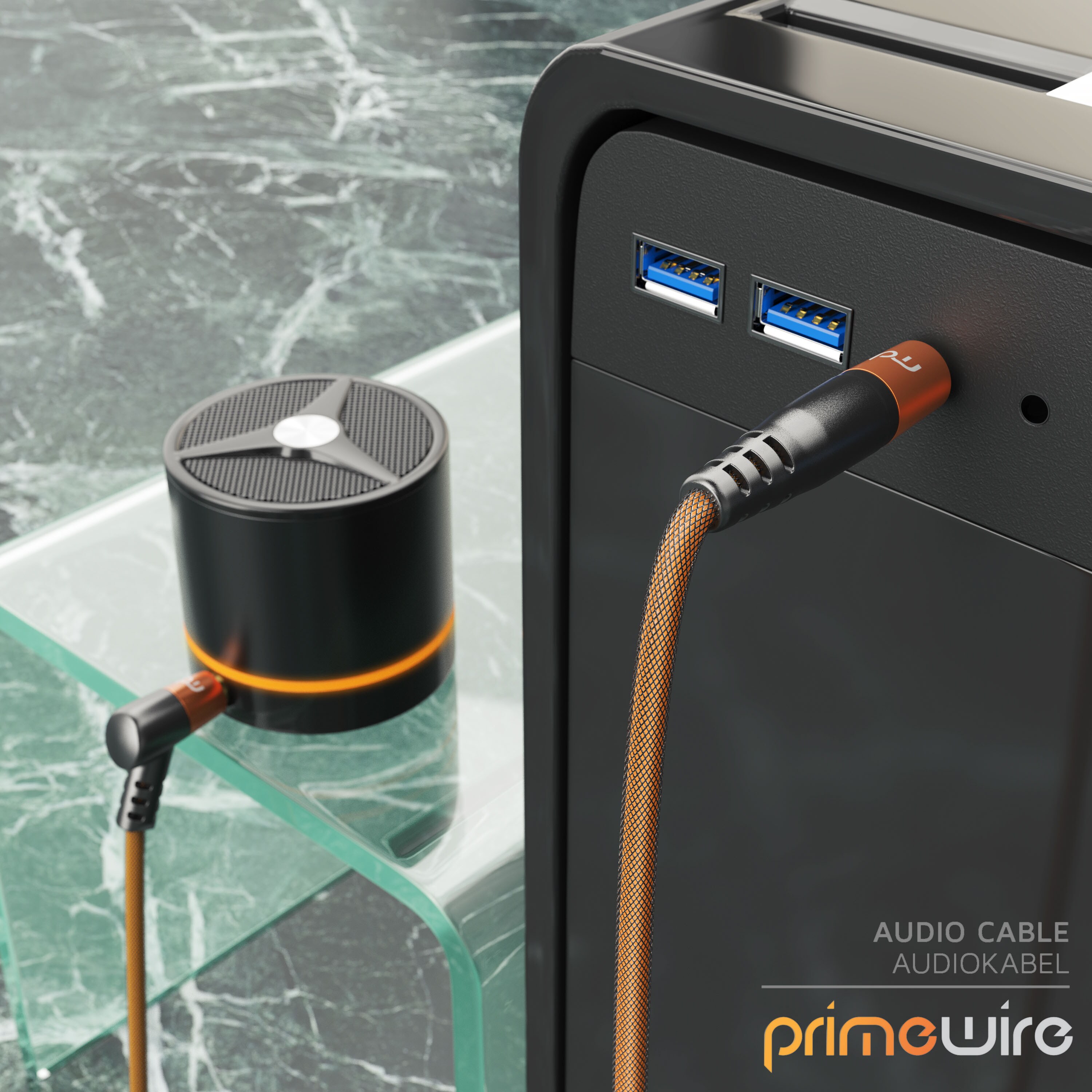 Primewire AUX Audio-Kabel, 3,5-mm-Klinke, gewinkeltes HiFi Stereo Klinkenkabel / Verbindungskabel - 2m