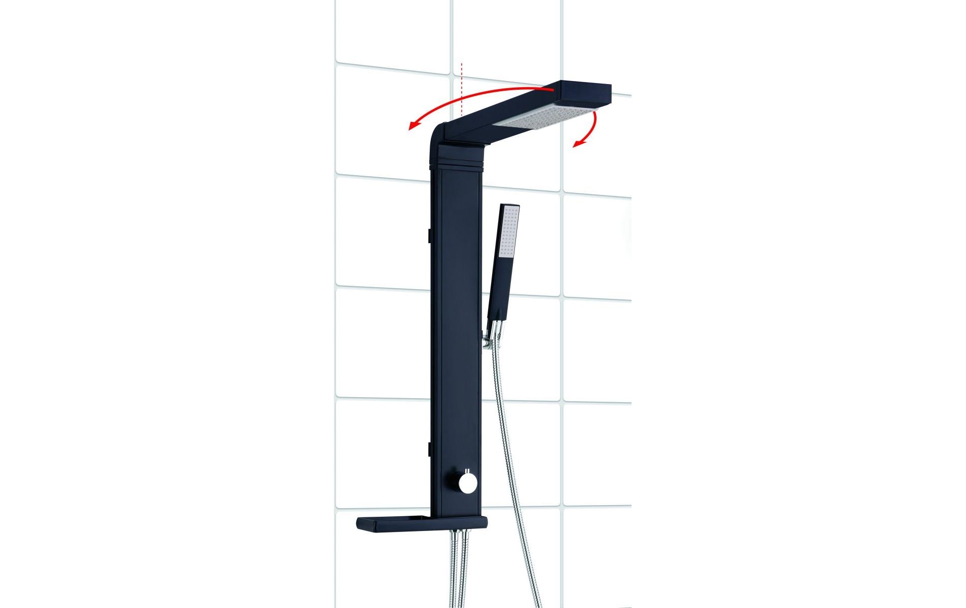 Duschpaneel Linus Aluminium Schwarz<br>Duschsystem mit Hand- und Regenkopfbrause