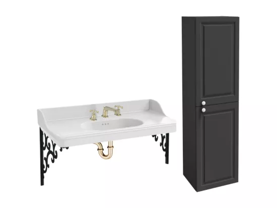 Pack plan vasque suspendu 3 trous JACOB DELAFON Cléo 1889 + colonne droite + mélangeur croisillon or + siphon or