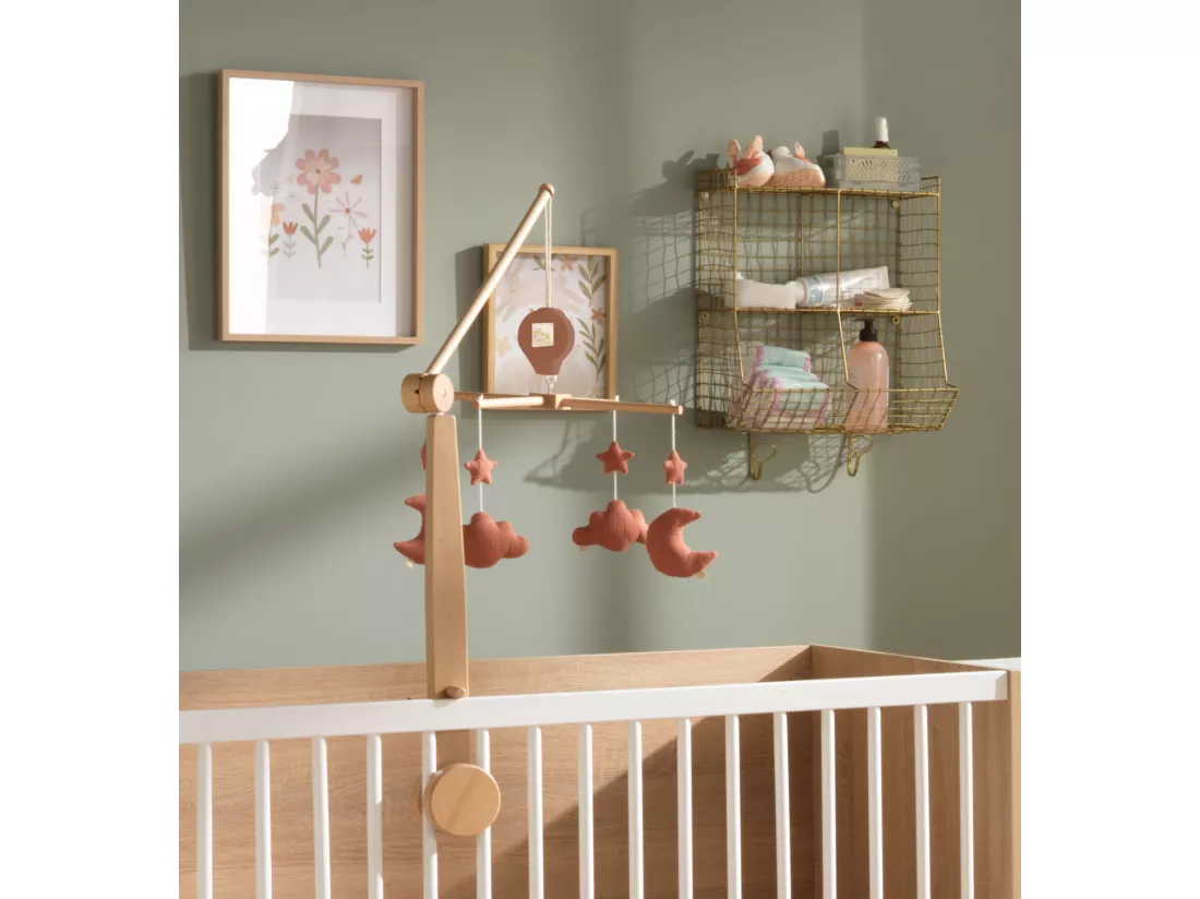Mobile musical bébé en bois avec 4 jouets