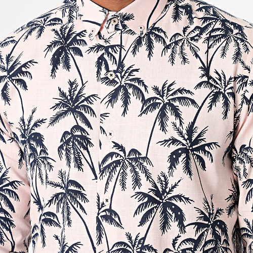 Chemise Manches Longues Floral Rose Bleu Marine