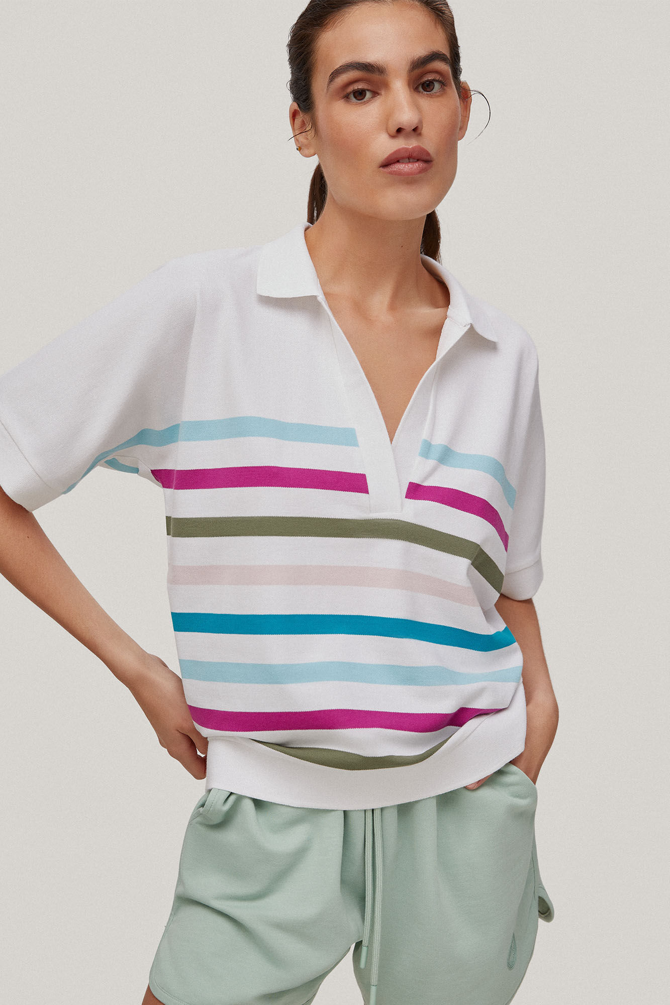 Camisa polo oversized de manga curta - Branca
