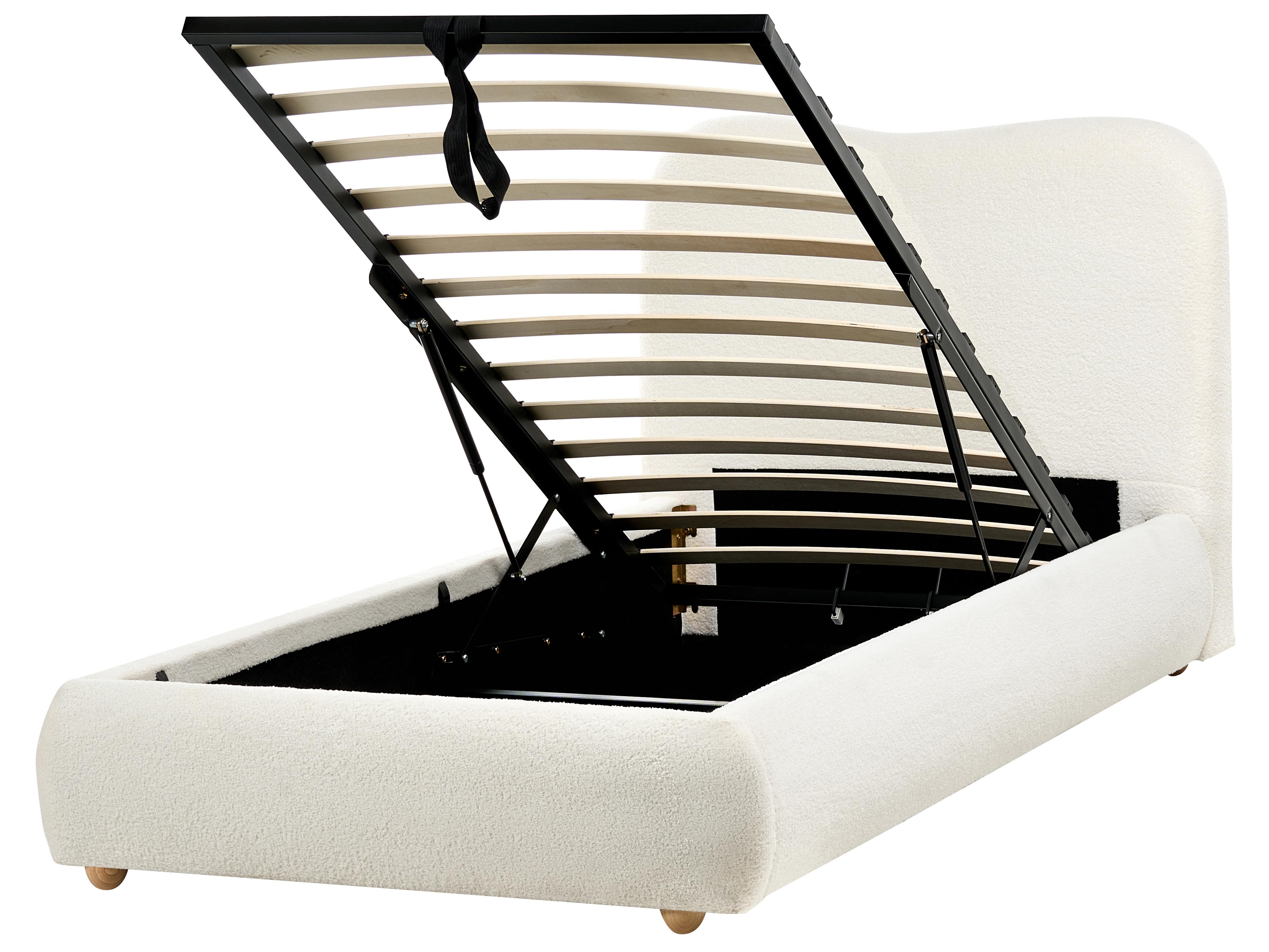 Bed met opbergruimte Bouclé BLAGNAC 90 x 200 cm Gebroken wit