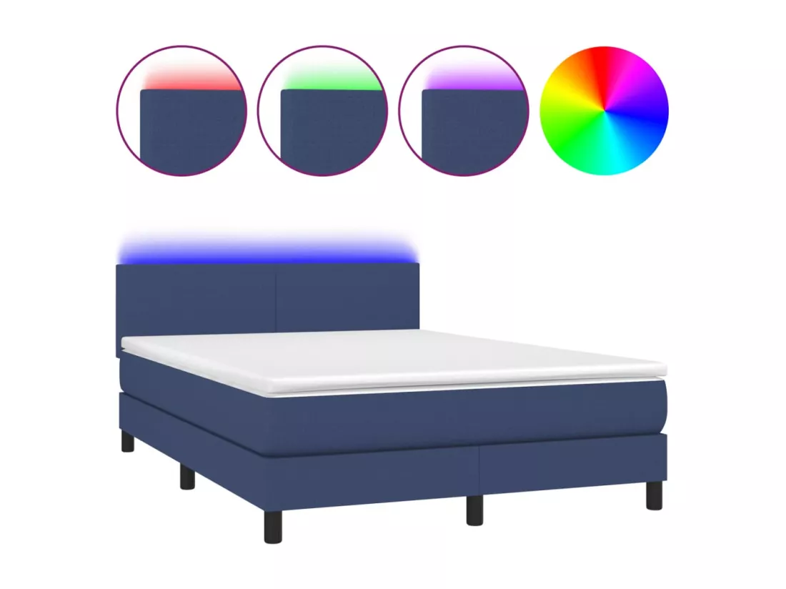Sommier tapissier avec matelas et LED Bleu 140x190 cm Tissu
