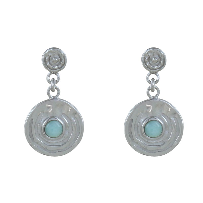 Boucles d'Oreilles Argent Médaille Ronde et Demi Perle de Larimar