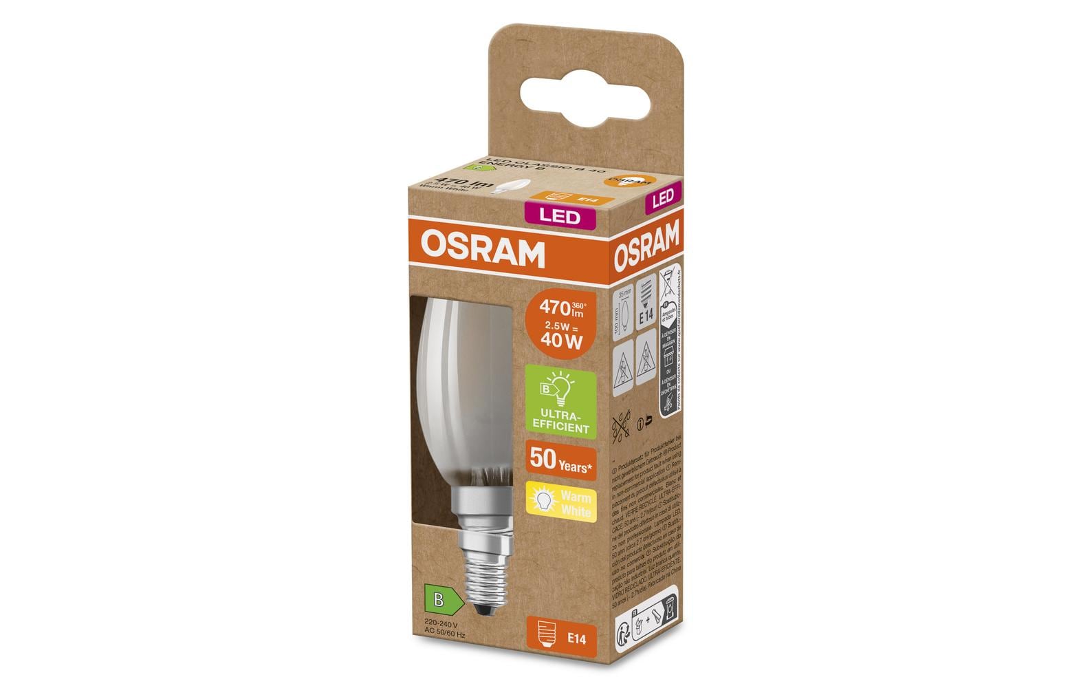 LED CLASSIC B LAMPS ENERGY EFFICIENCY B 2.9W, E14, WarmweissLED-LAMPEN, klassische Minikerzeform, ENERGIEEFIZIENTKLASSE B