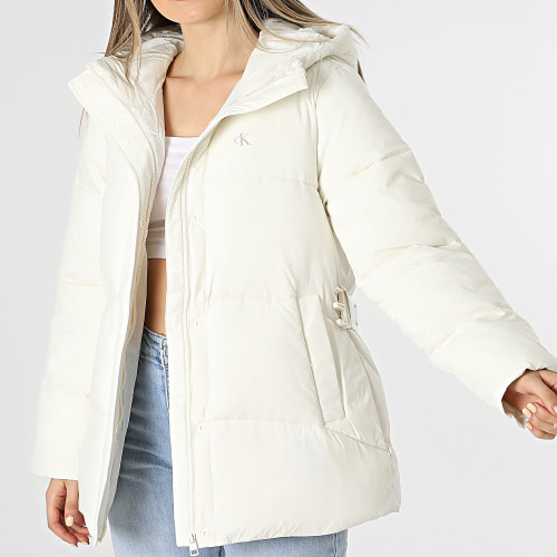 Doudoune Capuche Femme Logo Belt Short Puffer 1896 Blanc