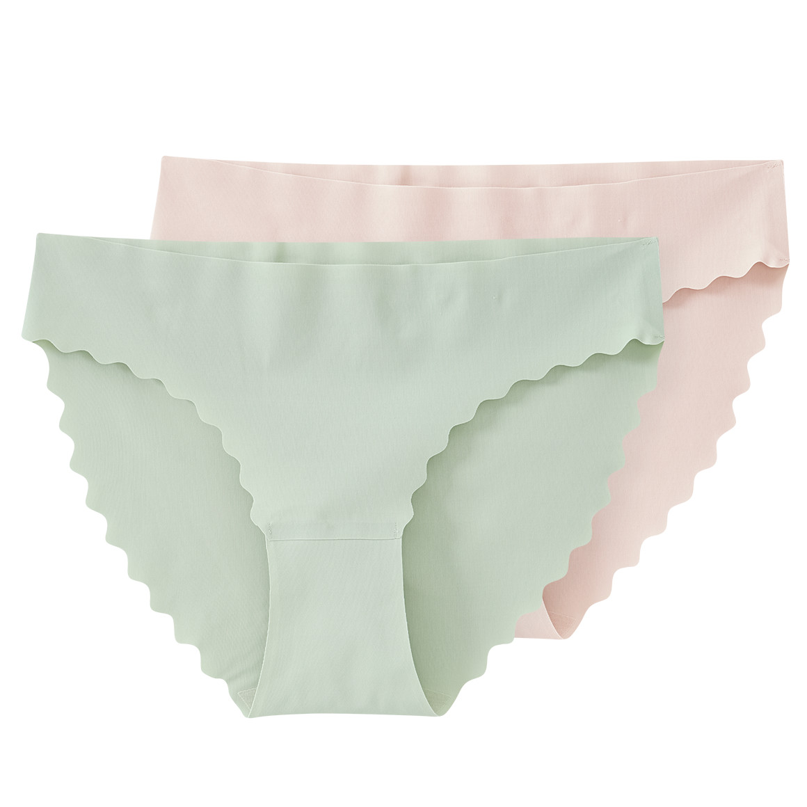 Gina Benotti 2 Damen Seamless-Slips mit Wellenkante zartgrün / rosa
