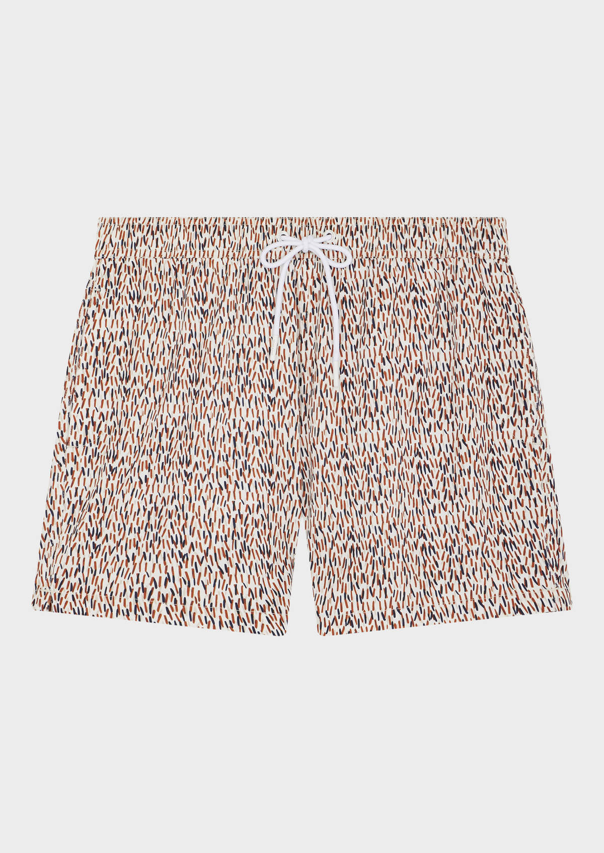 Maillot de bain blanc à motif fantaisie terracotta et bleu marine