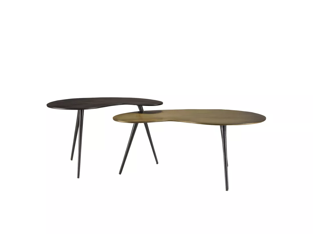 JAMES - Set de 2 tables basses ovoïdes en aluminium noir mat et doré