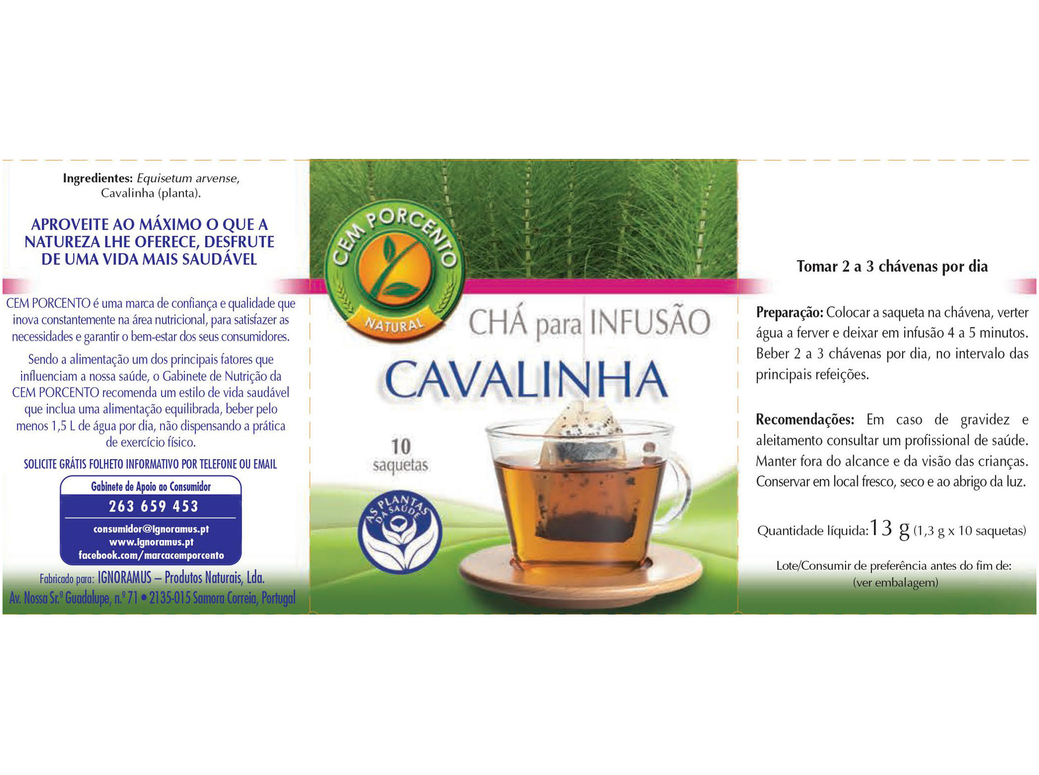 CHÁ CEM PORCENTO CAVALINHA 10 SAQUETAS